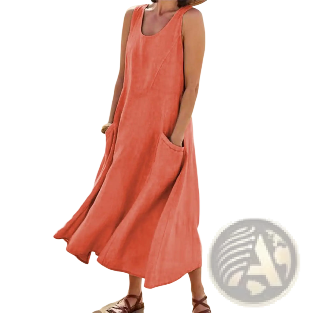 Sleeveless Linen A-line Maxi Dress with Pockets
