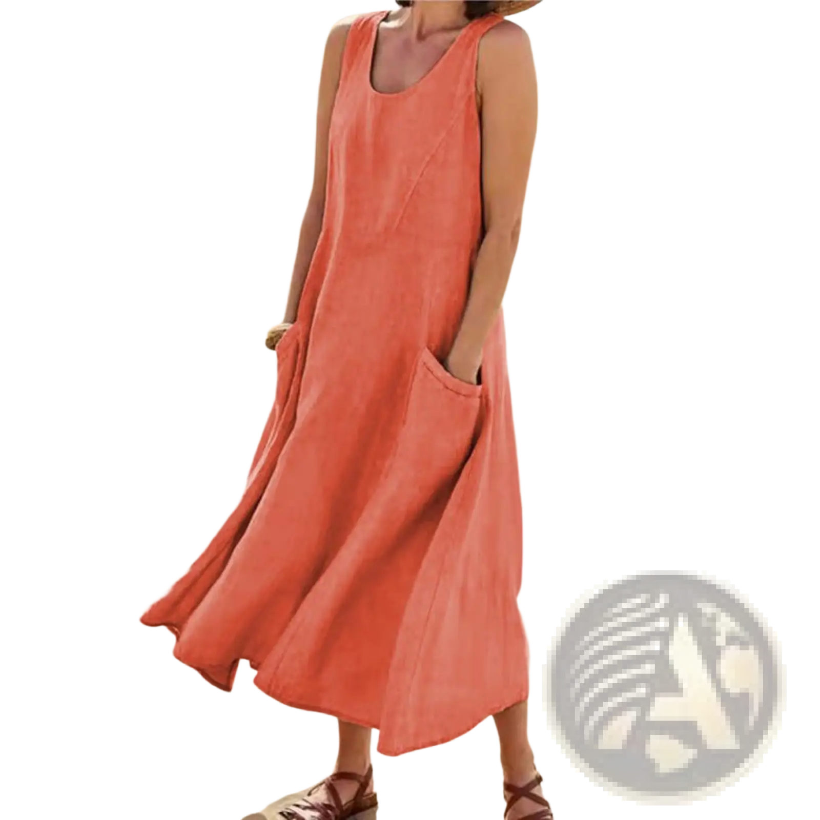 Sleeveless Linen A-line Maxi Dress with Pockets