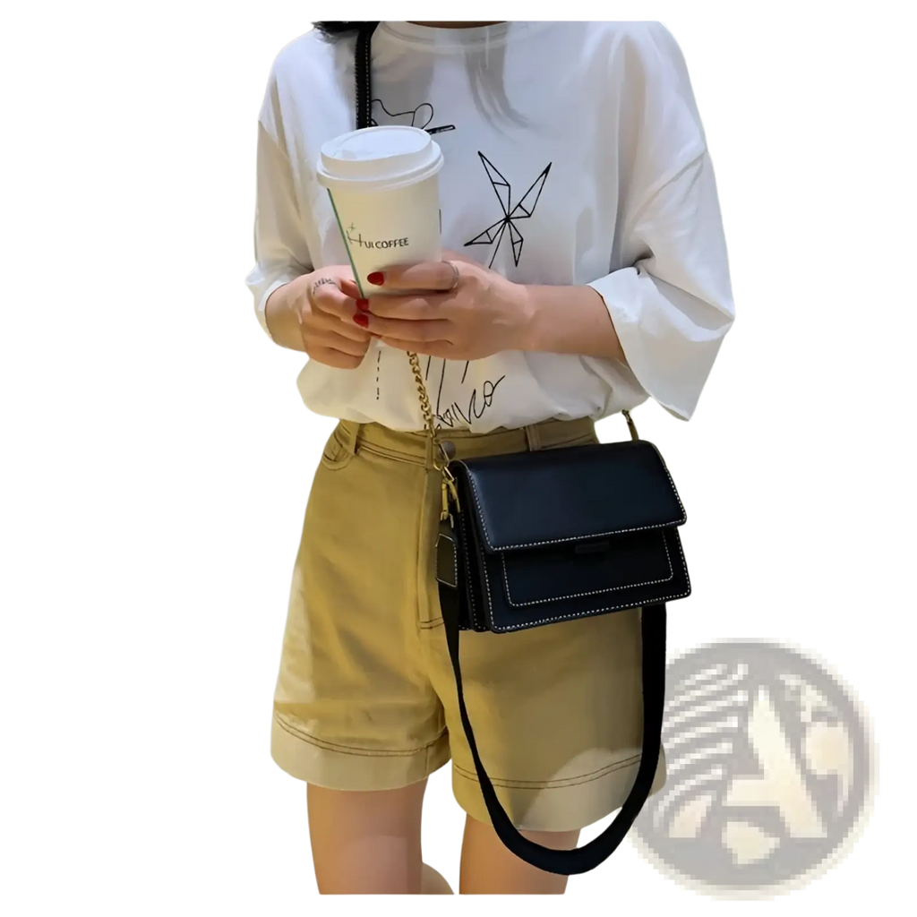 Square Crossbody Bag Two-tone Faux Leather Gold Chain