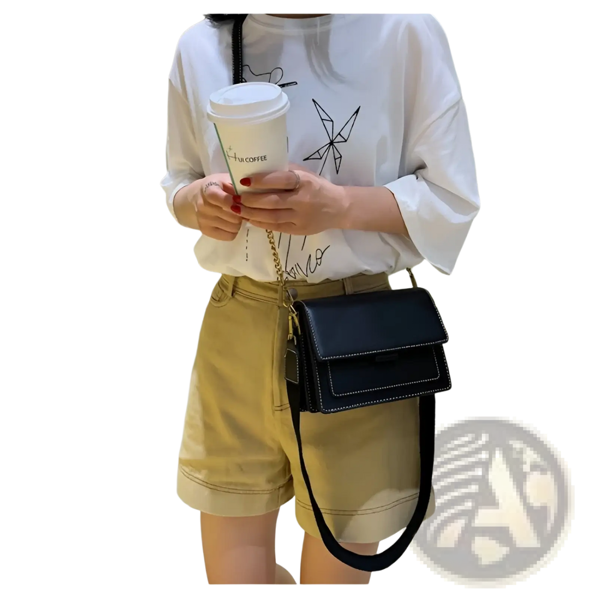 Square Crossbody Bag Two-tone Faux Leather Gold Chain