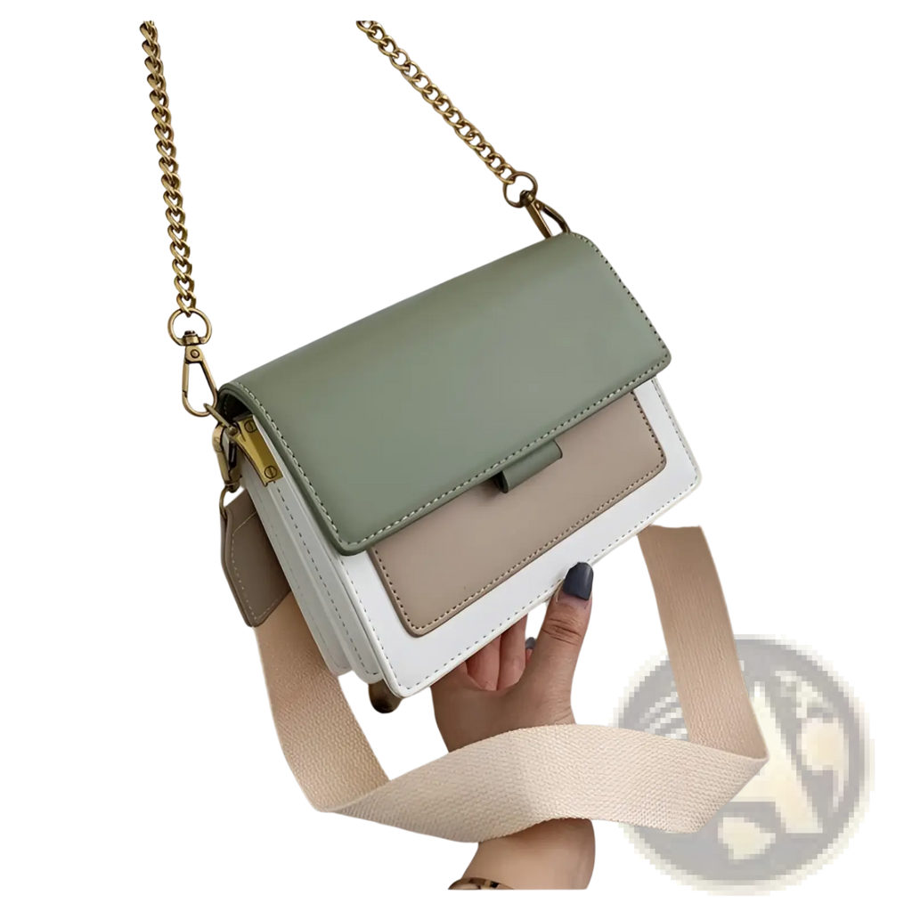 Square Crossbody Bag Two-tone Faux Leather Gold Chain
