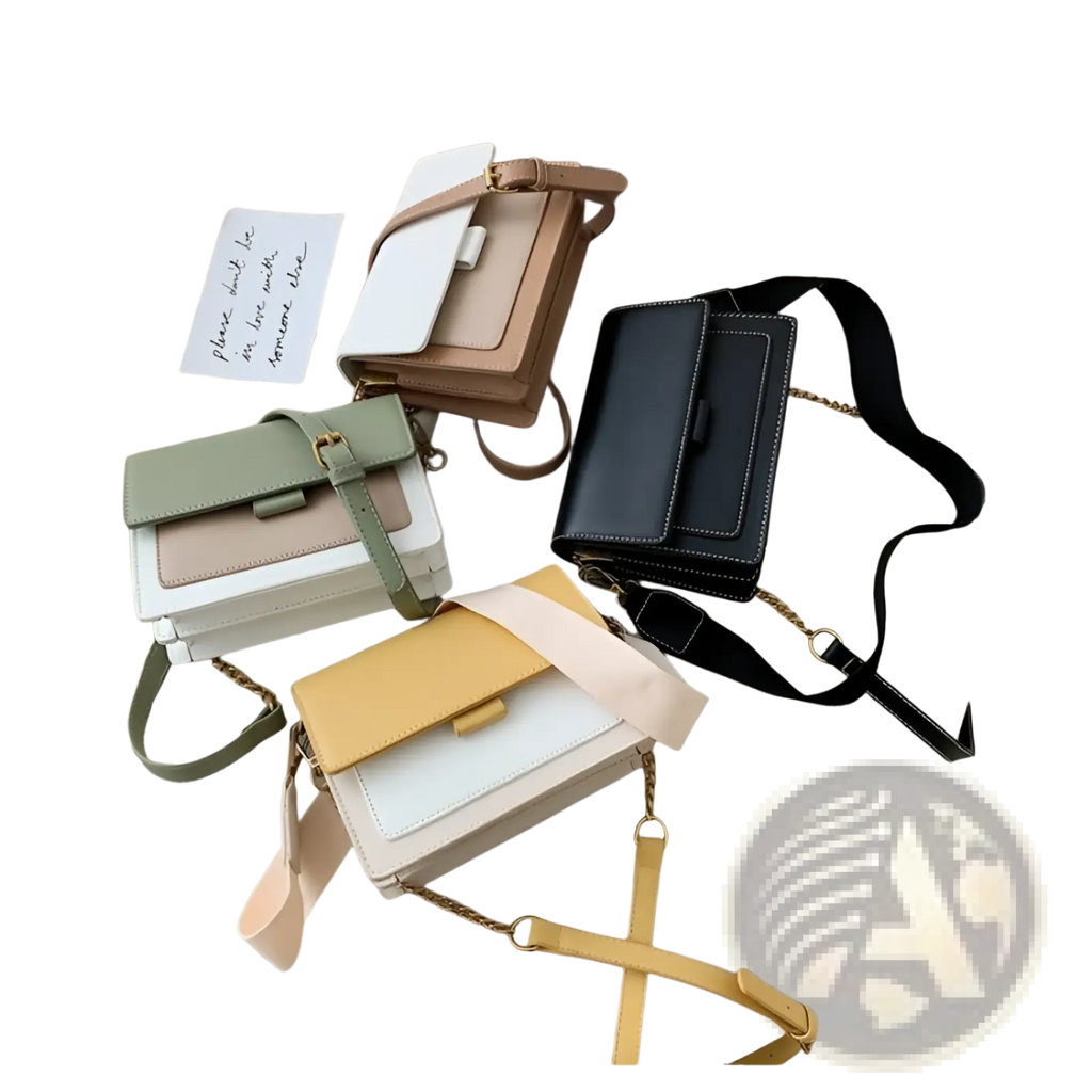 Square Crossbody Bag Two-tone Faux Leather Gold Chain