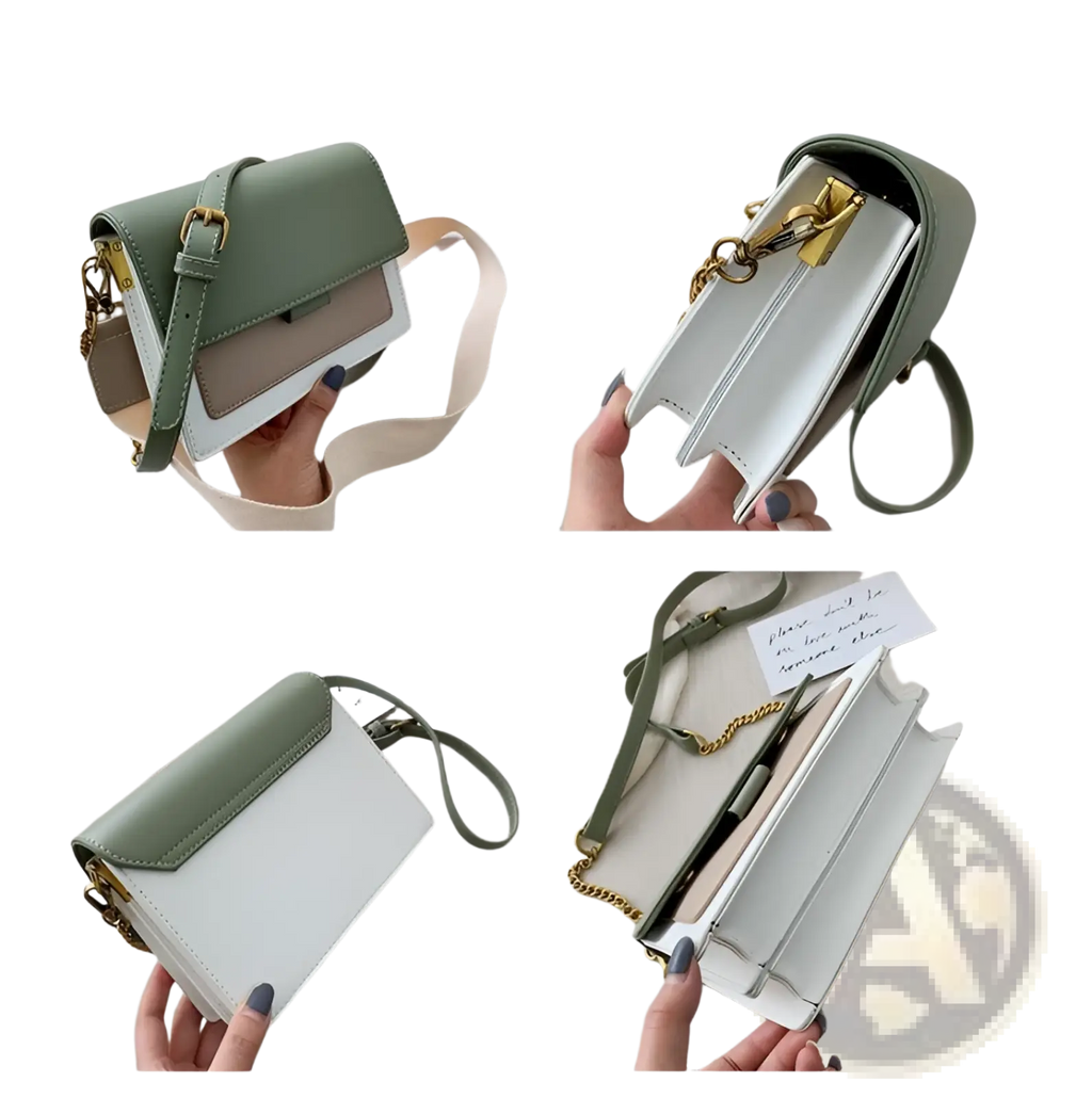 Square Crossbody Bag Two-tone Faux Leather Gold Chain
