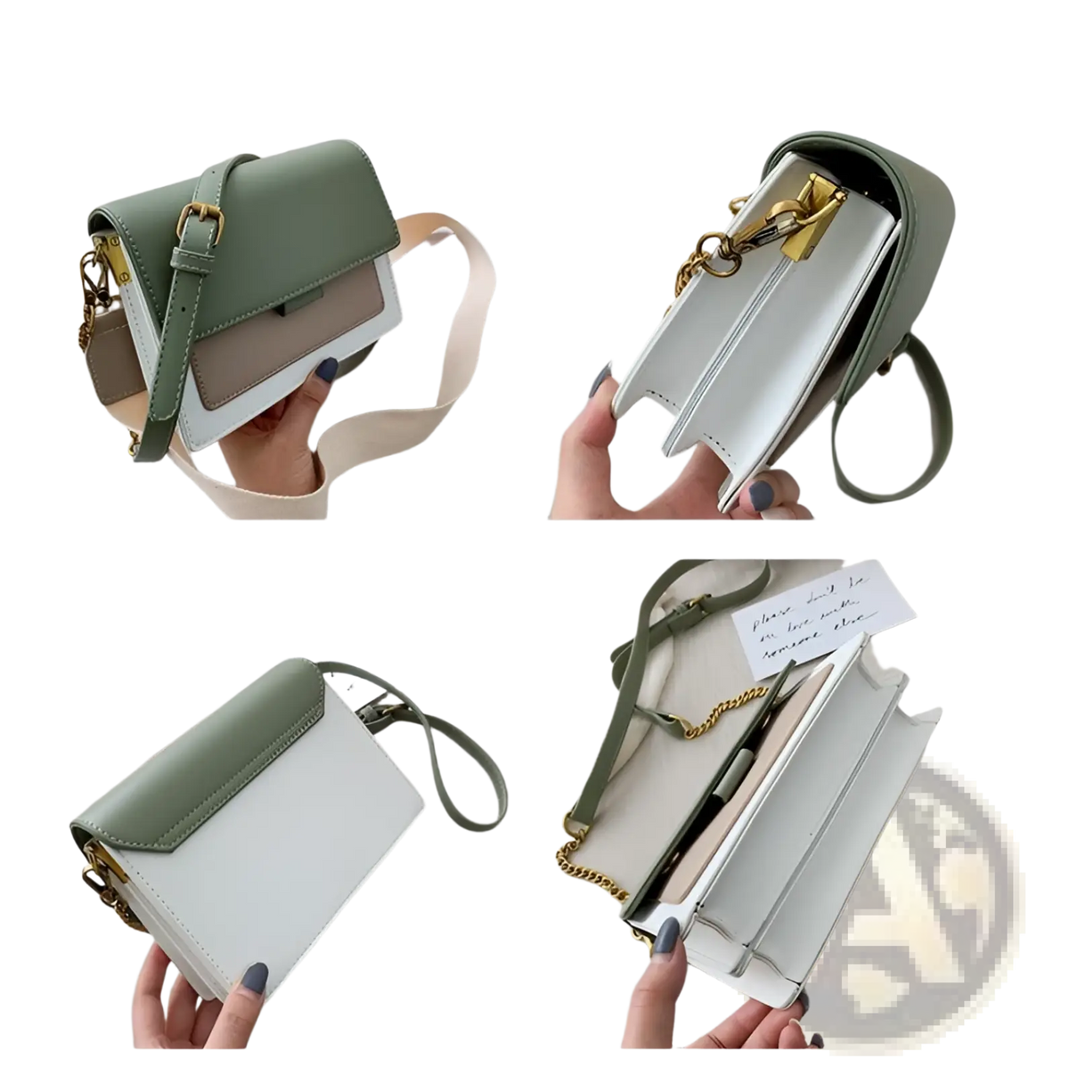 Square Crossbody Bag Two-tone Faux Leather Gold Chain