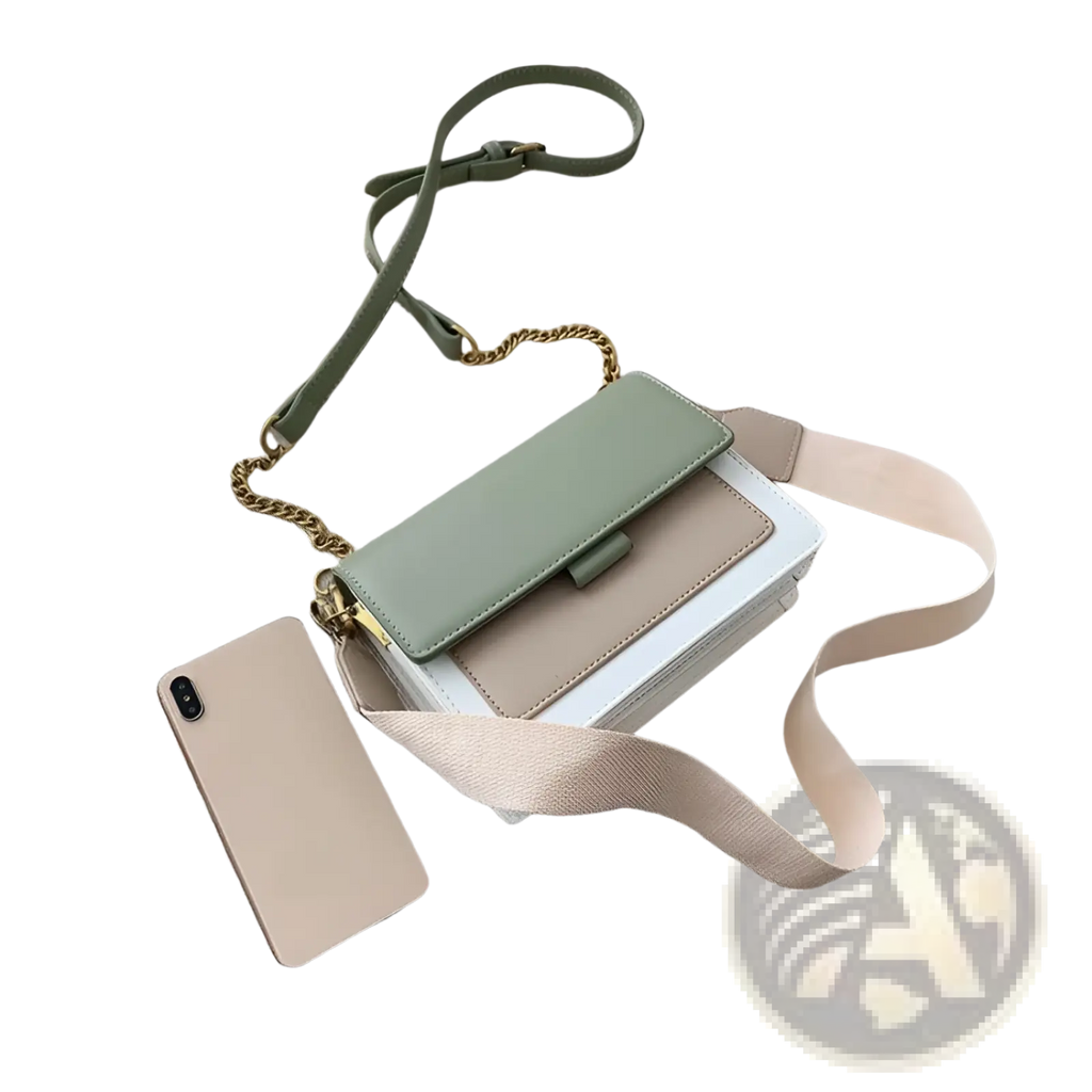 Square Crossbody Bag Two-tone Faux Leather Gold Chain