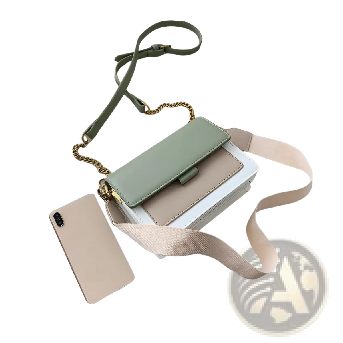 Square Crossbody Bag Two-tone Faux Leather Gold Chain