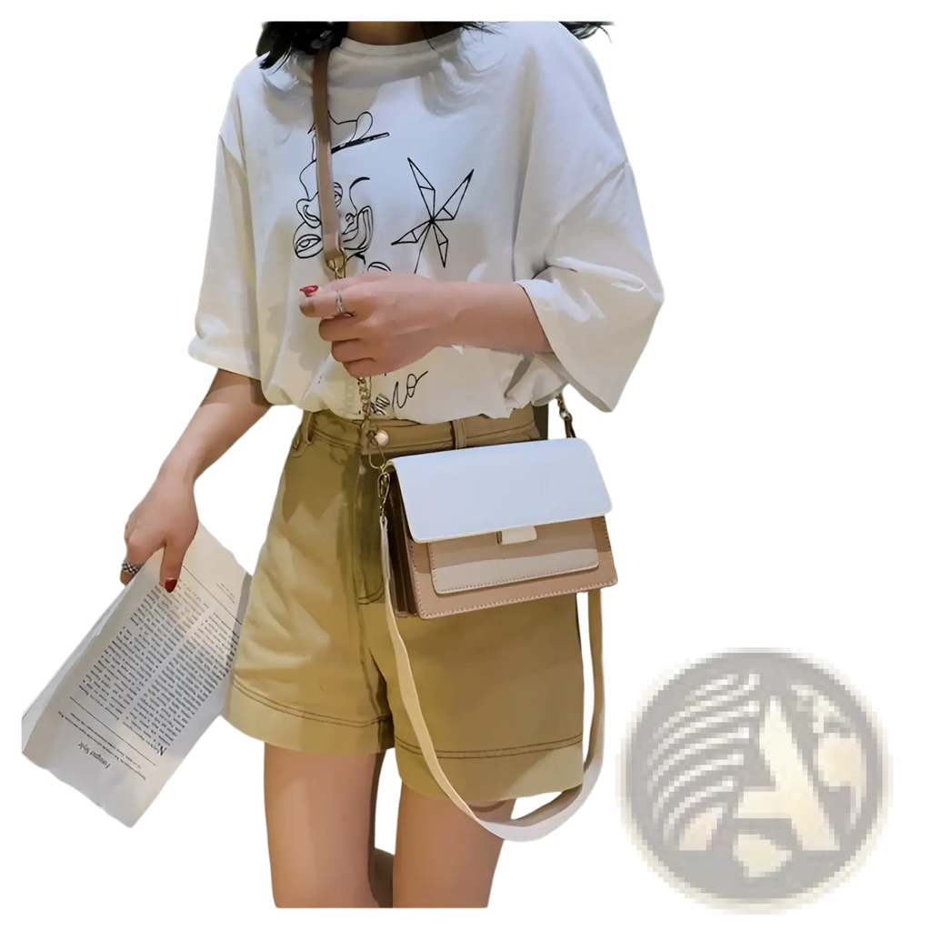 Square Crossbody Bag Two-tone Faux Leather Gold Chain