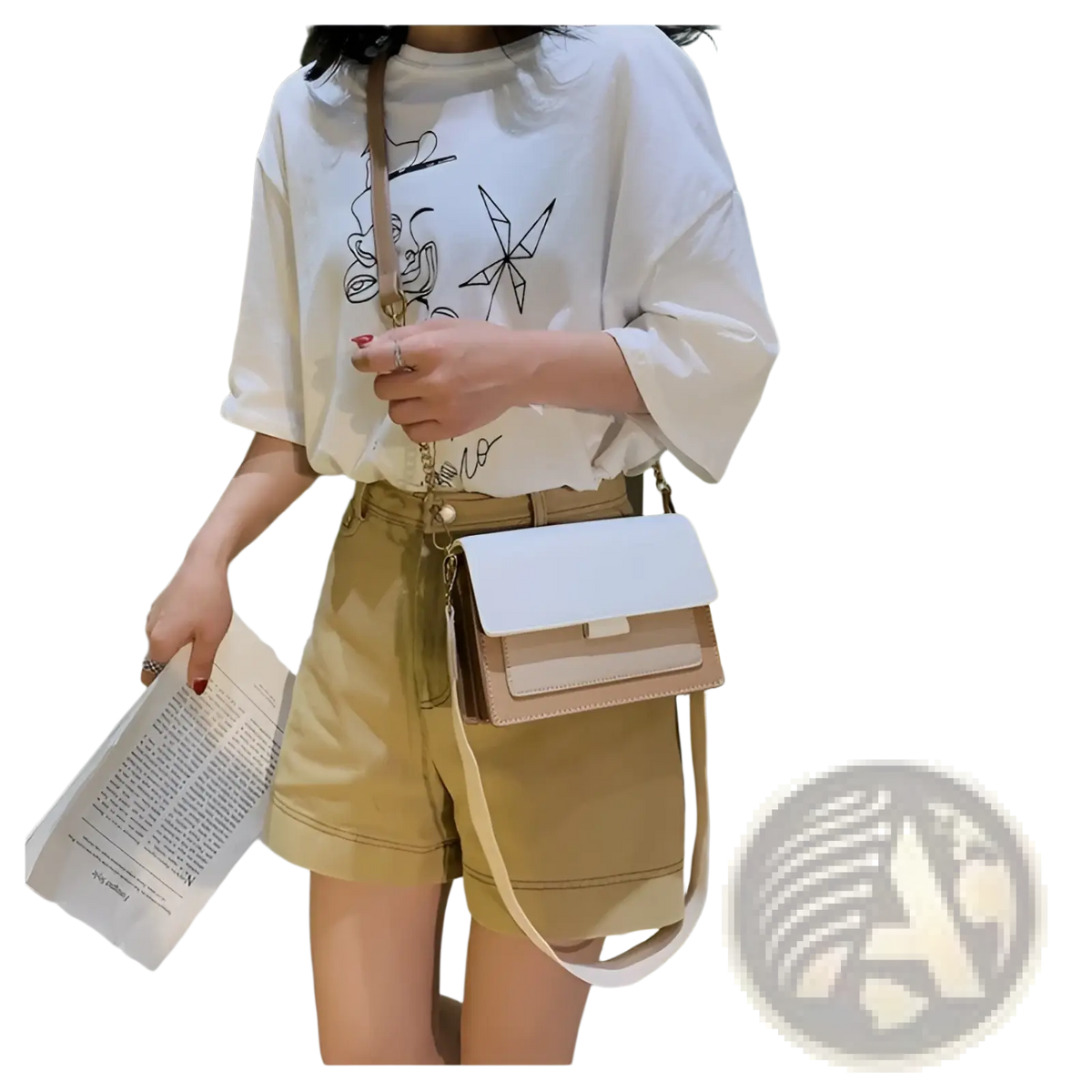 Square Crossbody Bag Two-tone Faux Leather Gold Chain