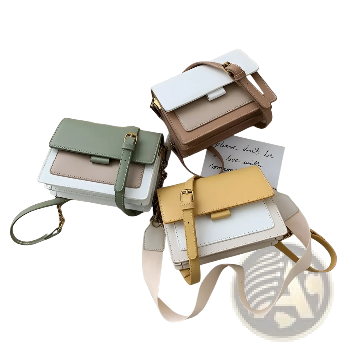 Square Crossbody Bag Two-tone Faux Leather Gold Chain
