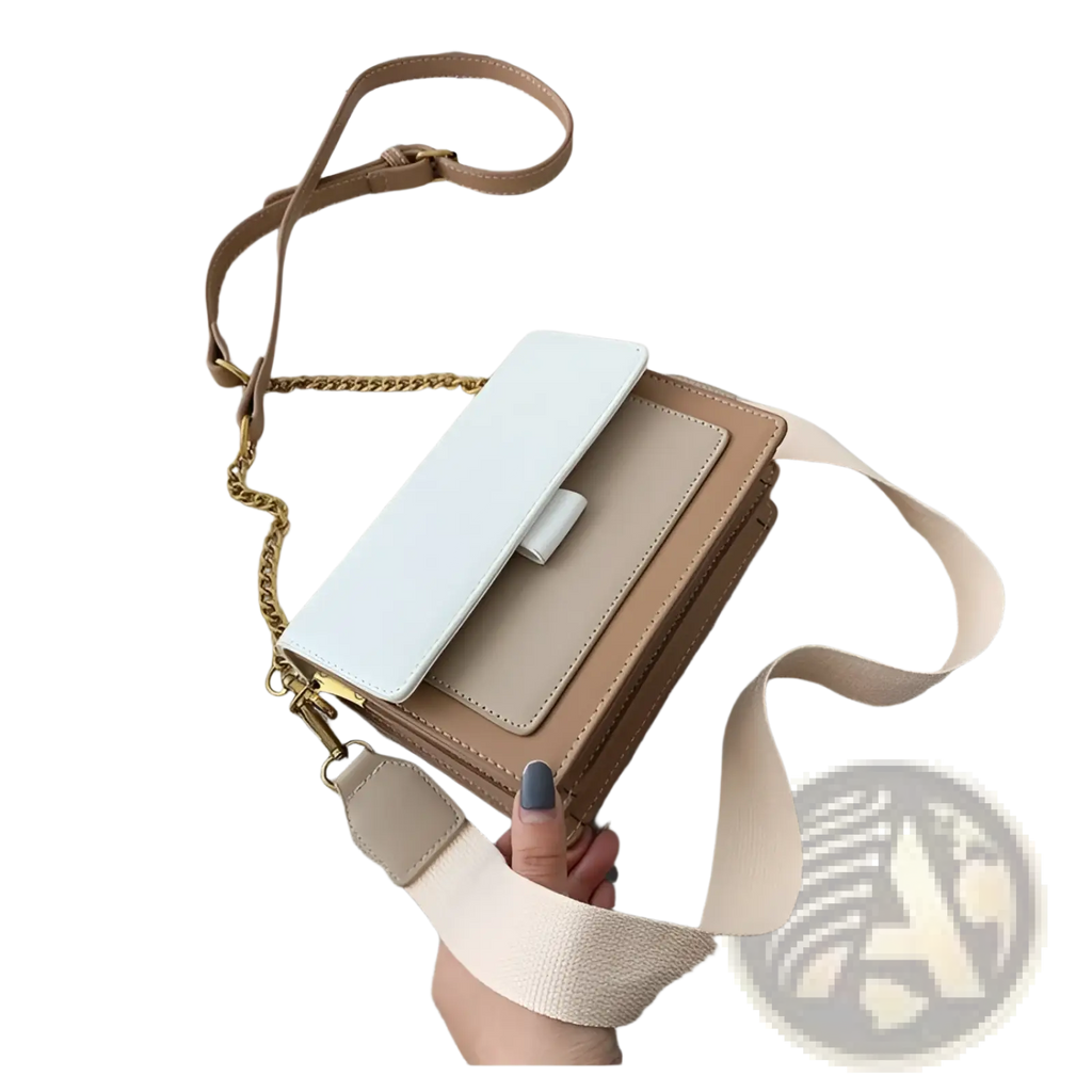 Square Crossbody Bag Two-tone Faux Leather Gold Chain
