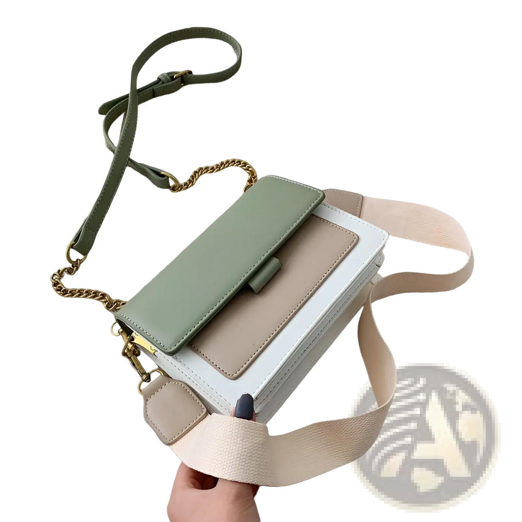 Square Crossbody Bag Two-tone Faux Leather Gold Chain