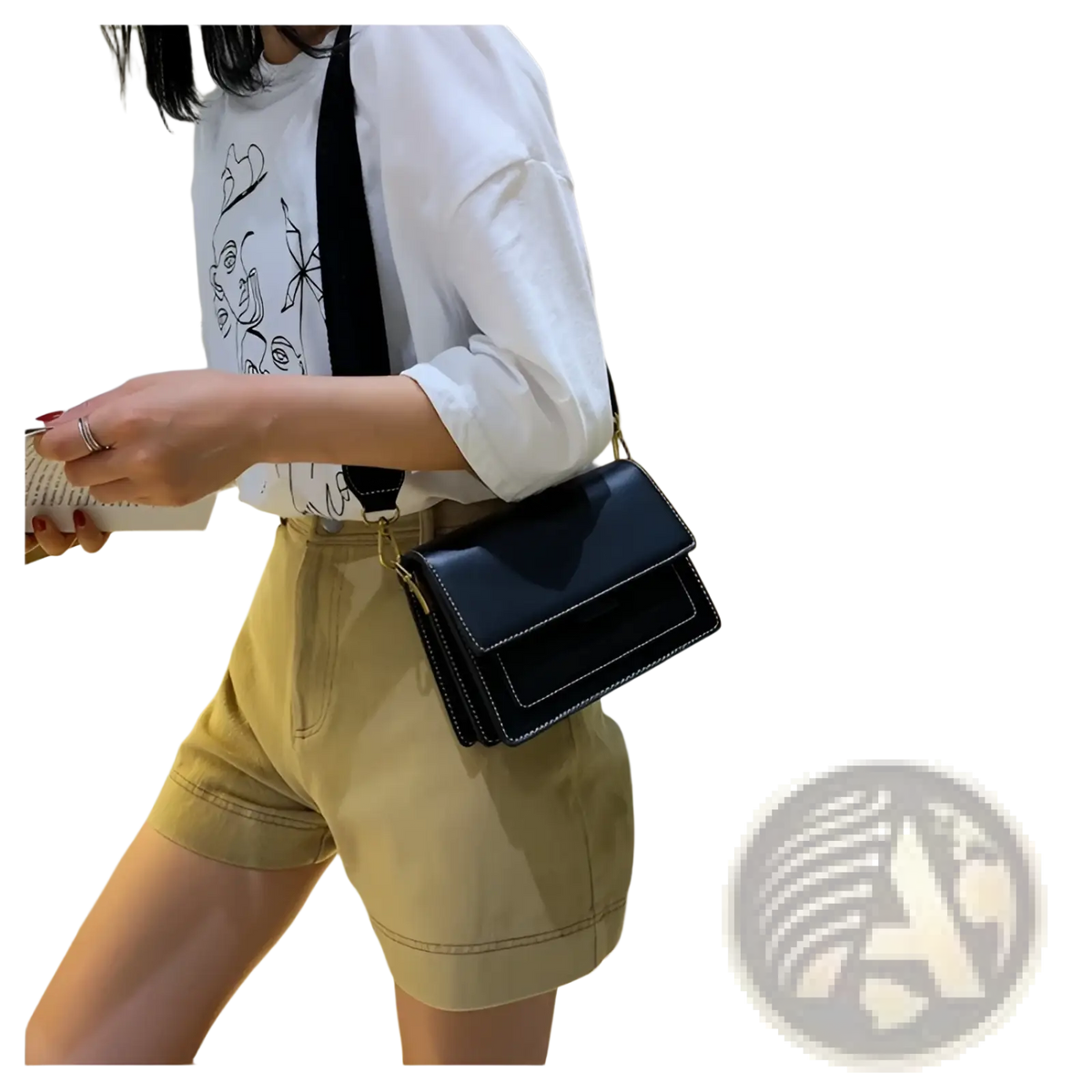 Square Crossbody Bag Two-tone Faux Leather Gold Chain
