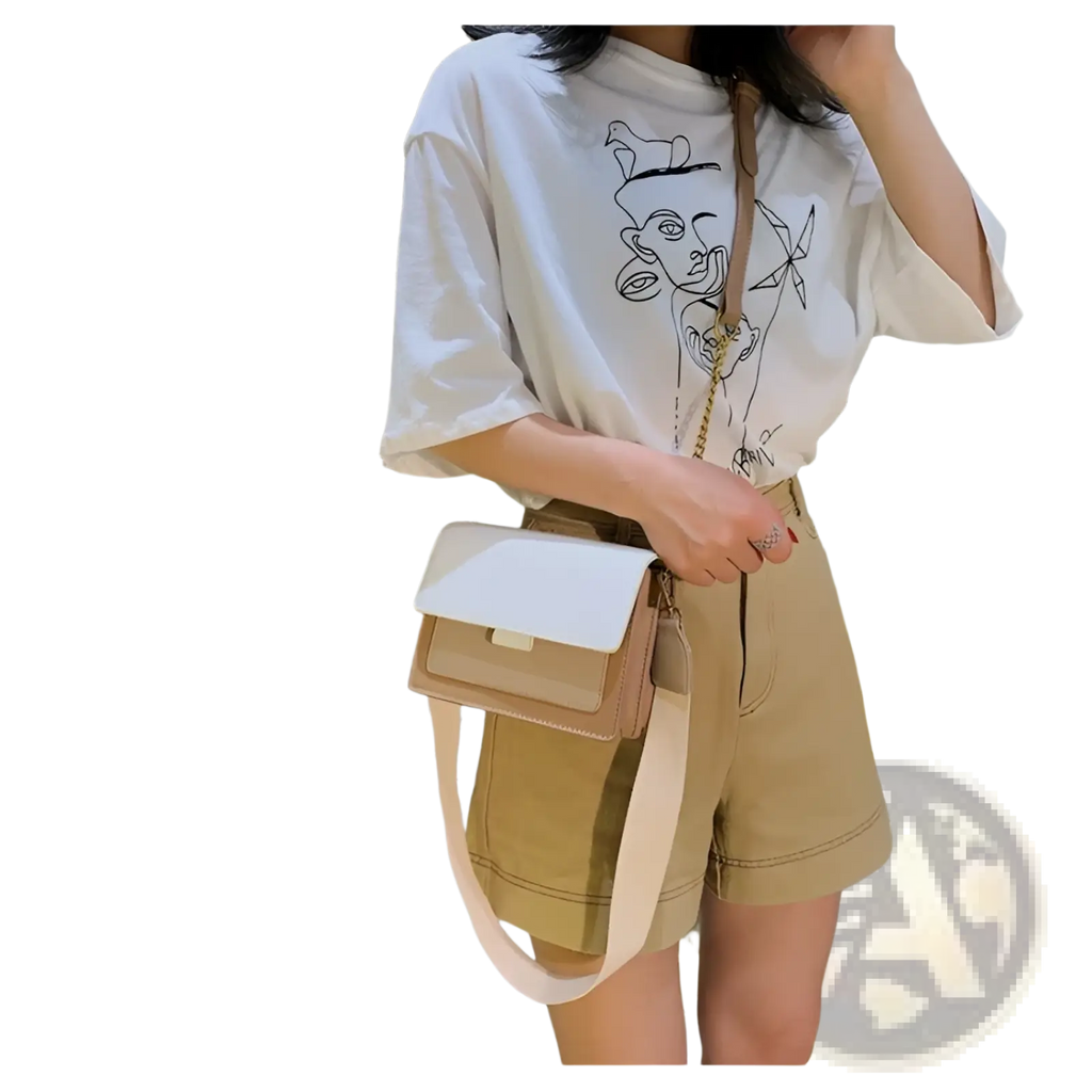 Square Crossbody Bag Two-tone Faux Leather Gold Chain