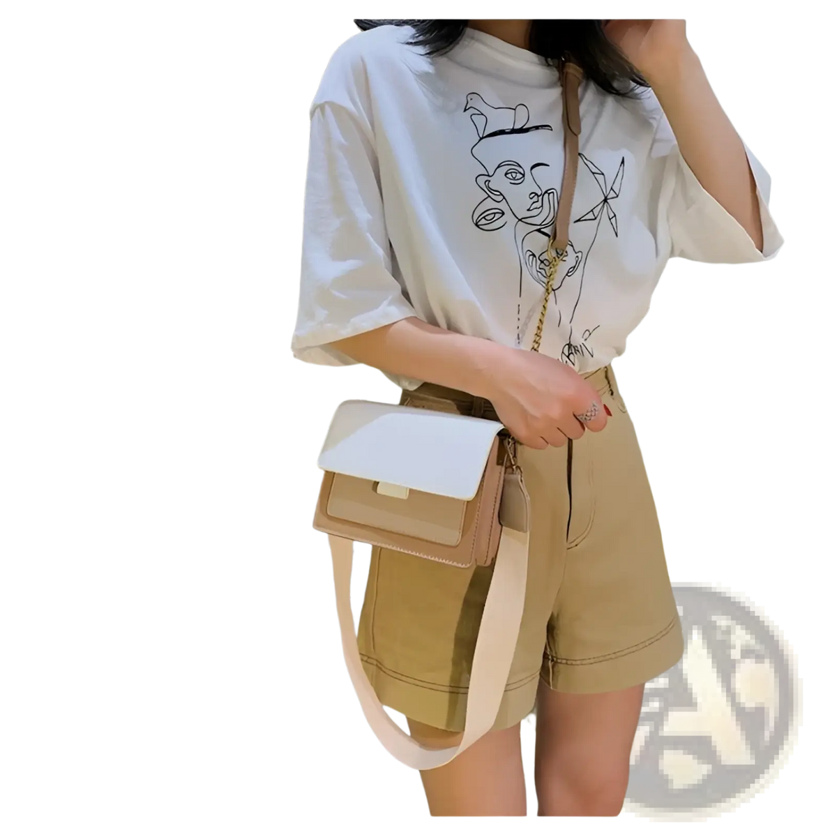 Square Crossbody Bag Two-tone Faux Leather Gold Chain