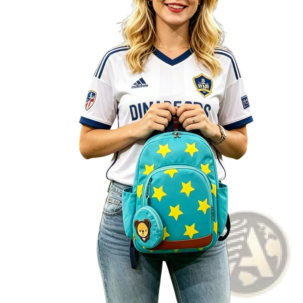 Star Print Soccer Backpack with Bear Coin Purse