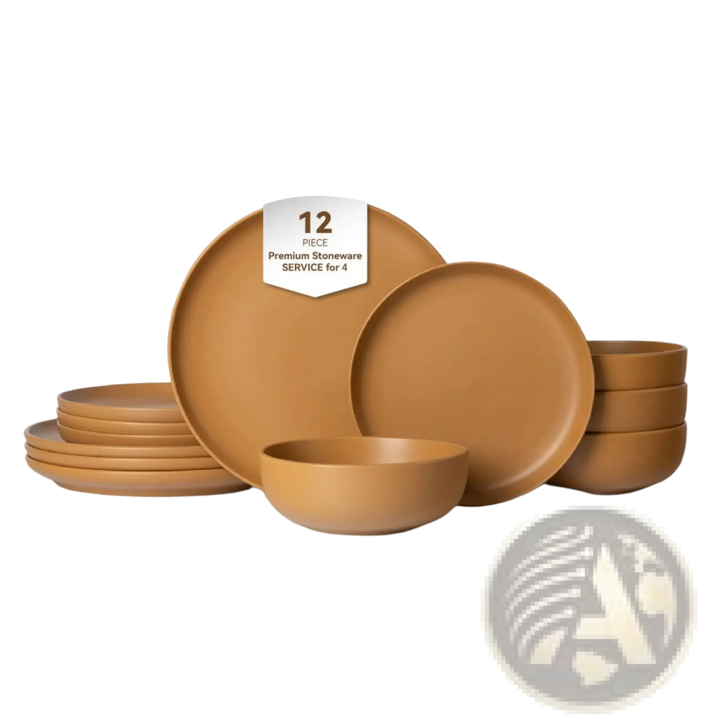 Stoneware Dinnerware Set 12 Piece Matte Glaze for 4