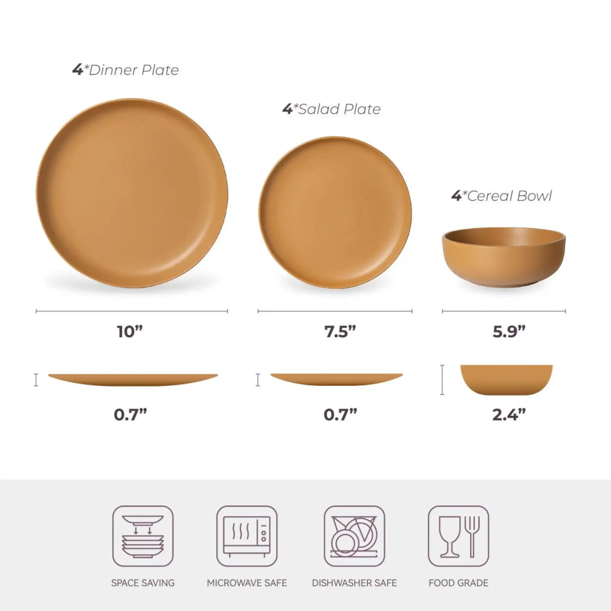 Stoneware Dinnerware Set 12 Piece Matte Glaze for 4