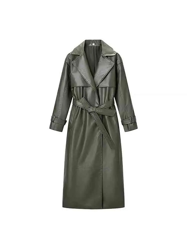 Burgundy Belted Faux Leather Trench Jacket