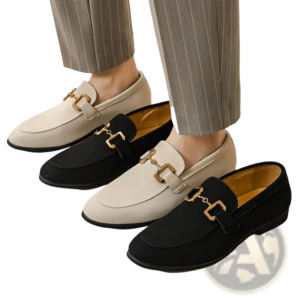Suede Buckle Loafers for Men in Black and Khaki
