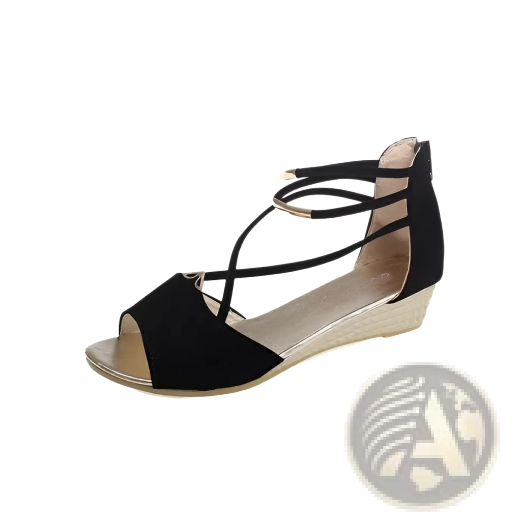 Suede Wedge Sandals Korean Low Heel Strappy Shoes