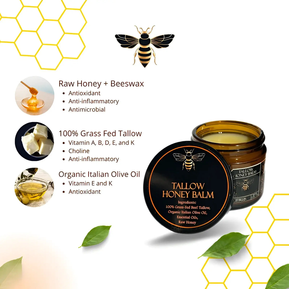 Tallow Honey Balm Moisturizing Body Cream 100g
