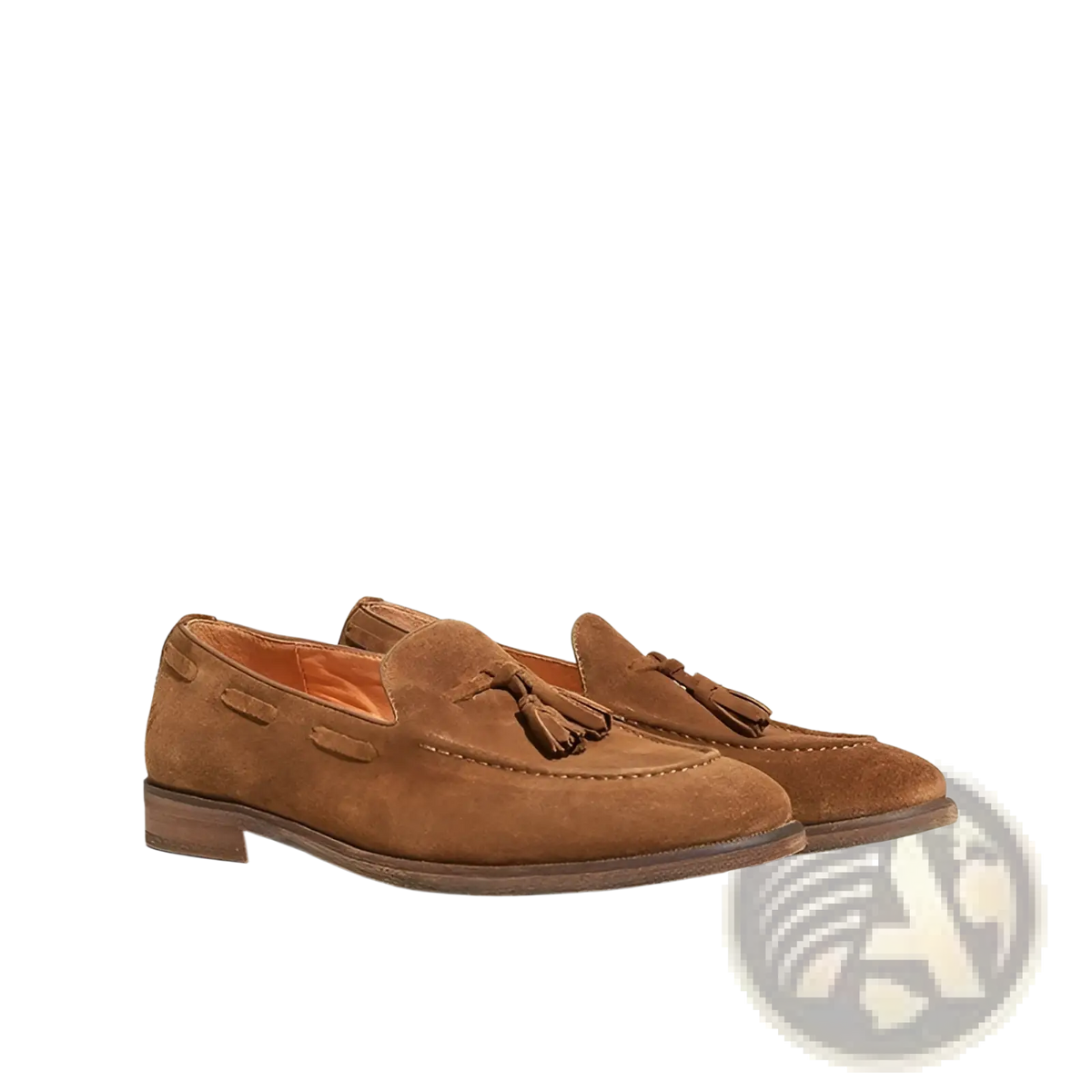 Tan Suede Tassel Loafers with Stitched Rubber Sole