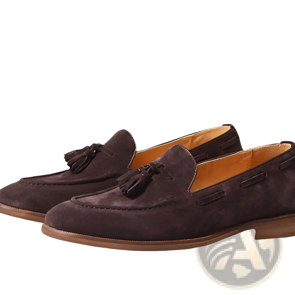 Tan Suede Tassel Loafers with Stitched Rubber Sole