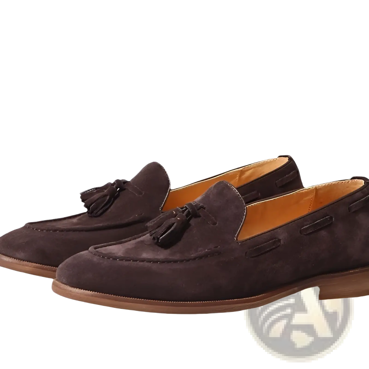 Tan Suede Tassel Loafers with Stitched Rubber Sole