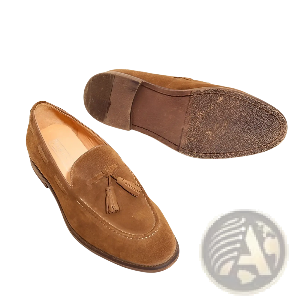 Tan Suede Tassel Loafers with Stitched Rubber Sole