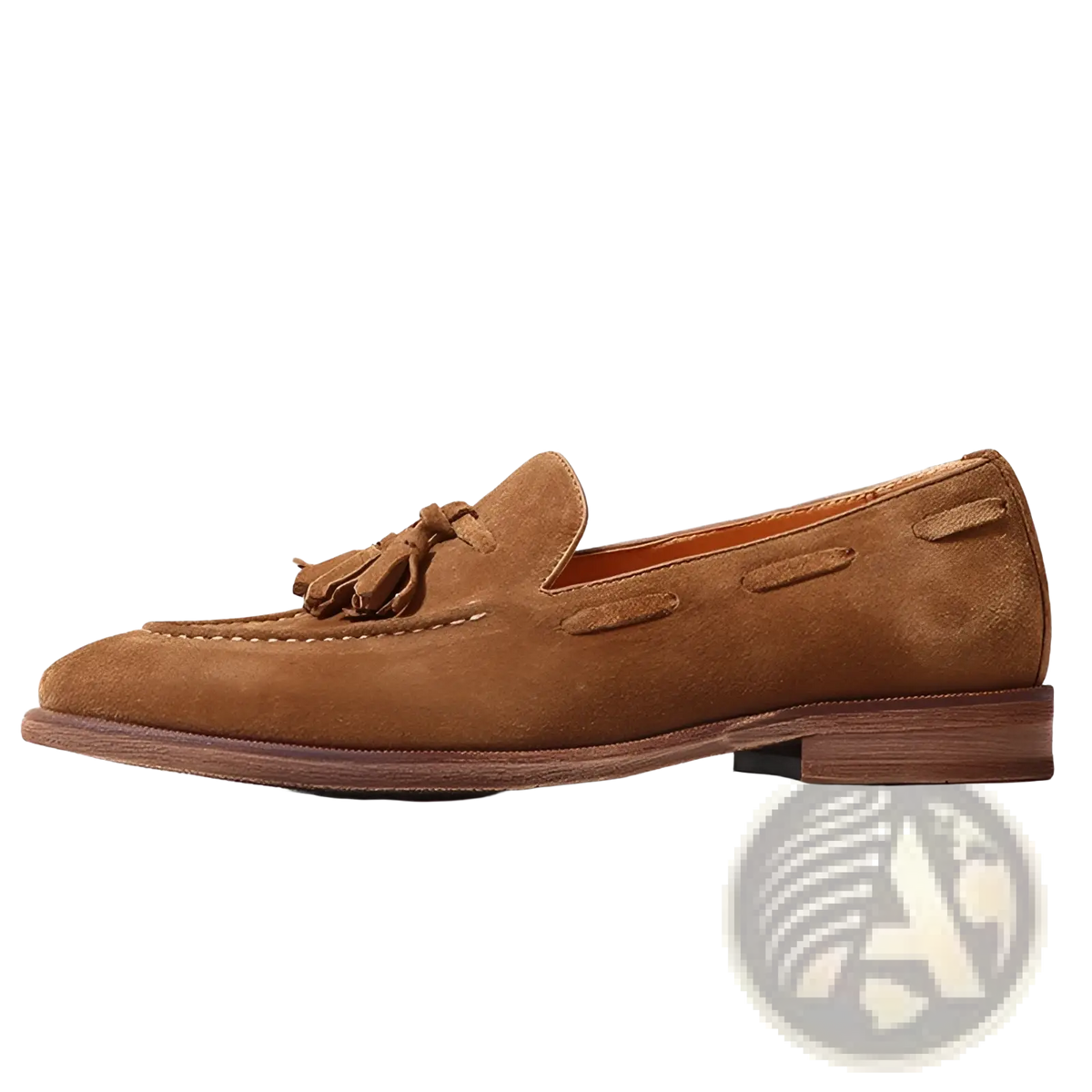 Tan Suede Tassel Loafers with Stitched Rubber Sole