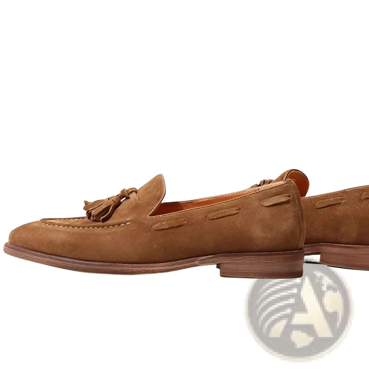 Tan Suede Tassel Loafers with Stitched Rubber Sole