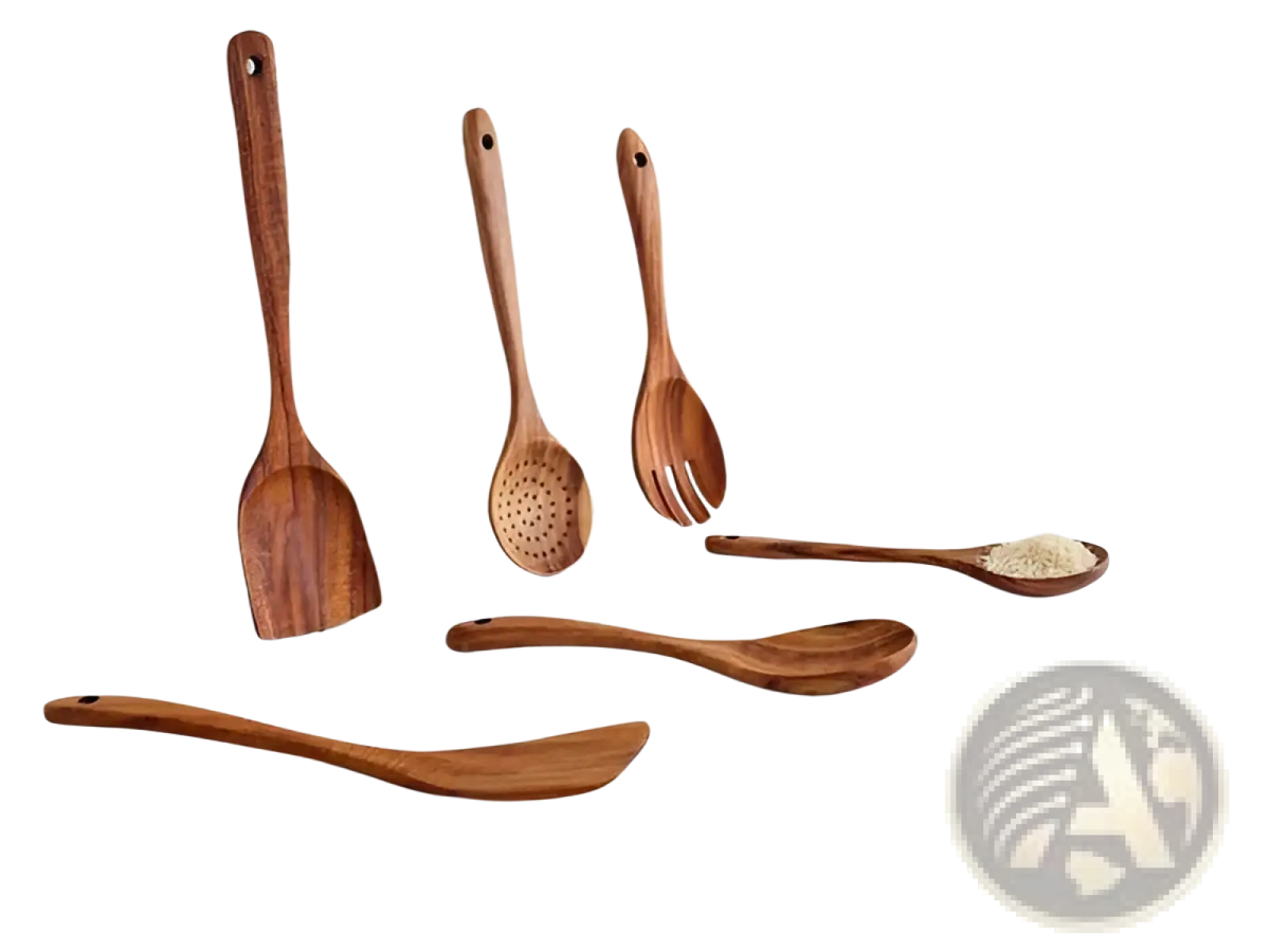 Teak Wooden Cooking Spoon Set 6 Piece Utensils