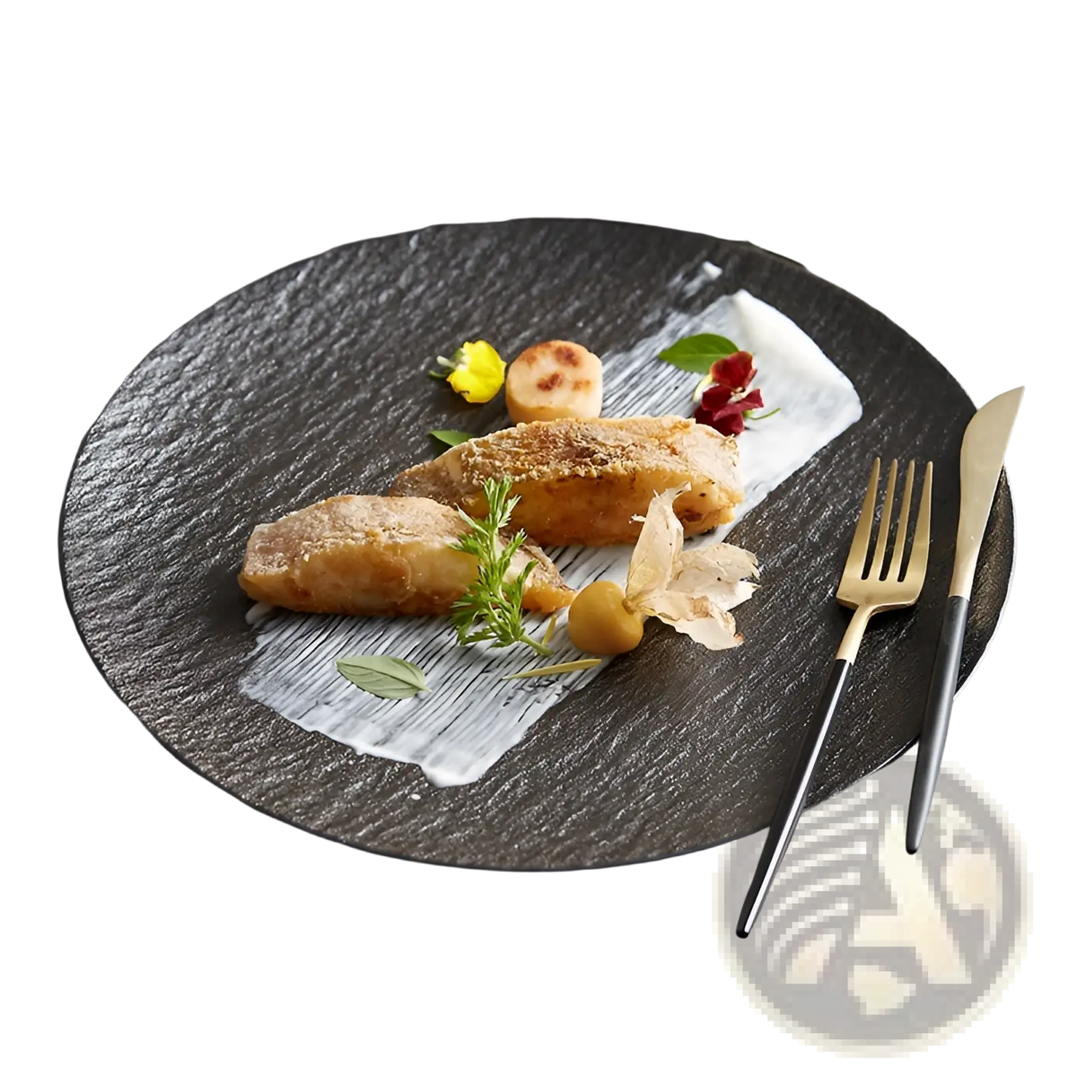 Textured Ceramic Round Plate Nordic Rock Pattern