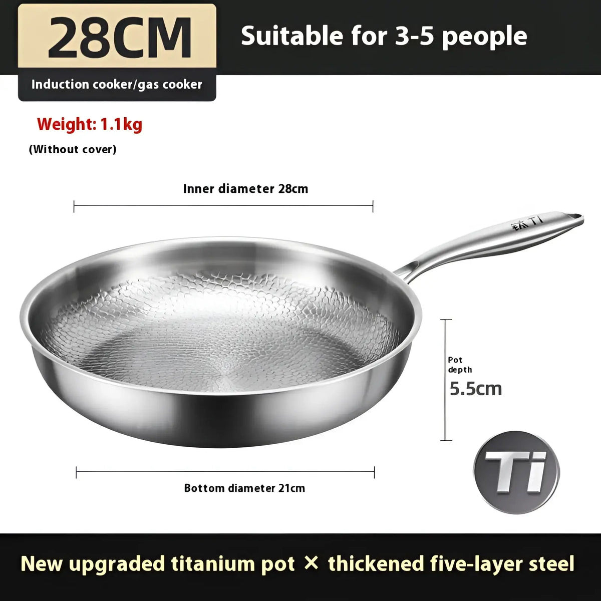 Titanium Hammered Non-stick Frying Pan with Lid