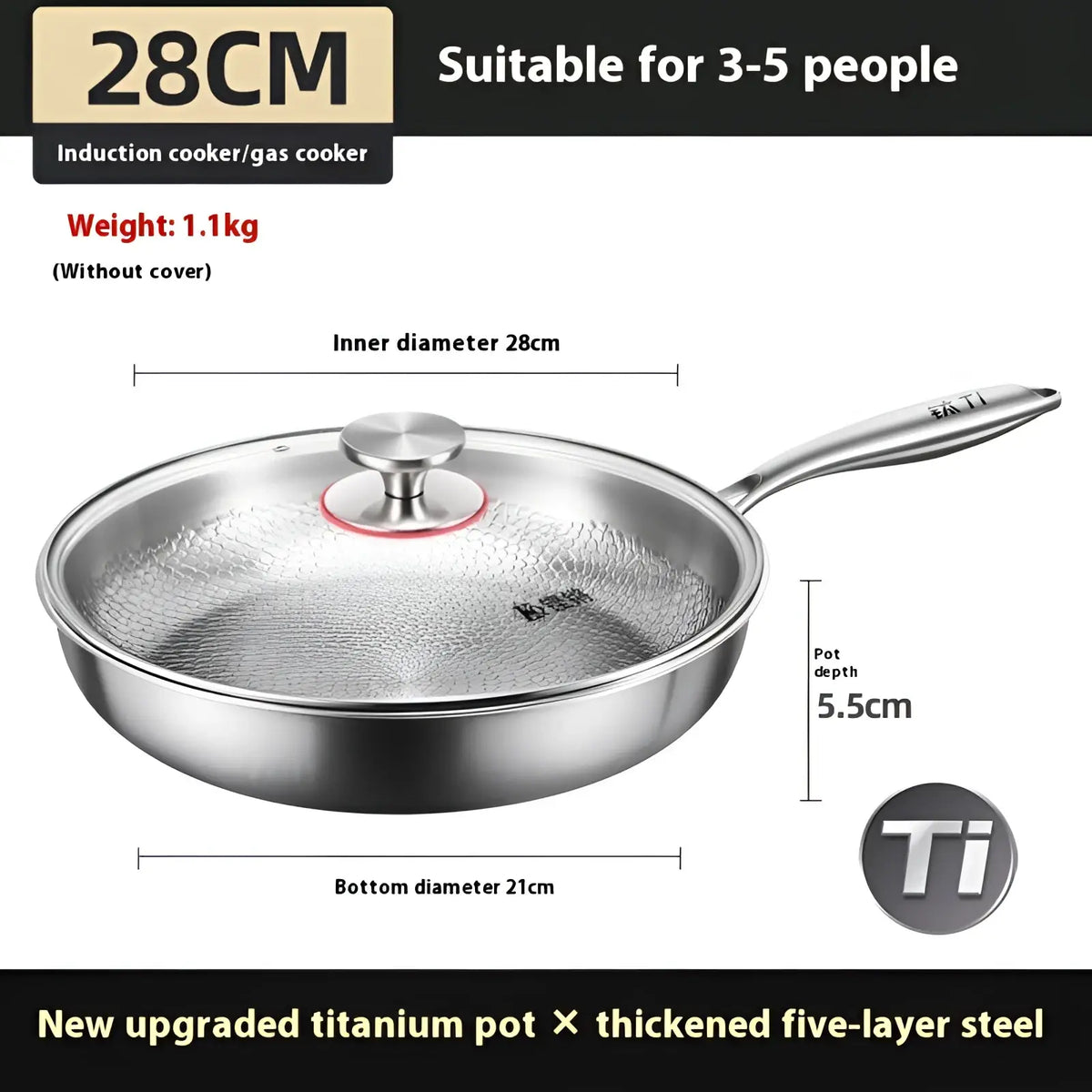 Titanium Hammered Non-stick Frying Pan with Lid
