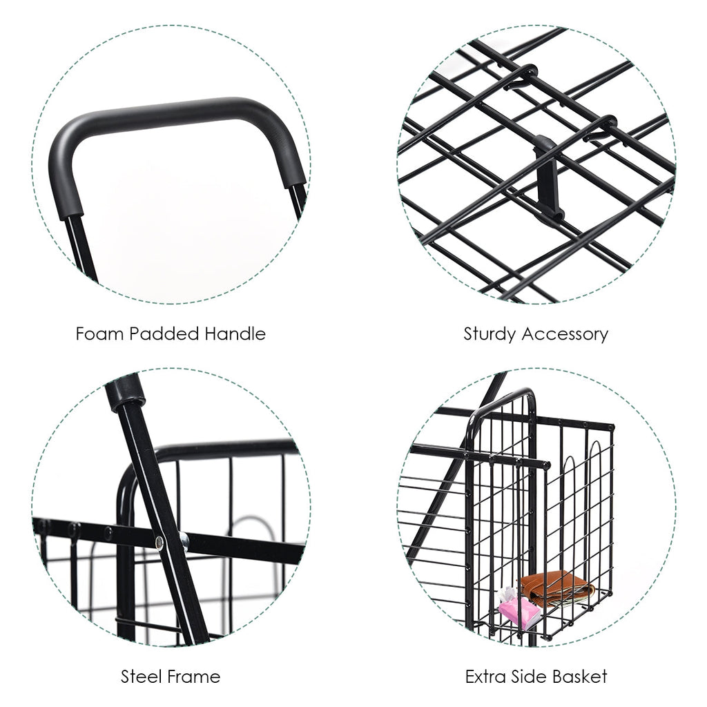 Folding Shopping Cart Basket Rolling Trolley with Adjustable Handle