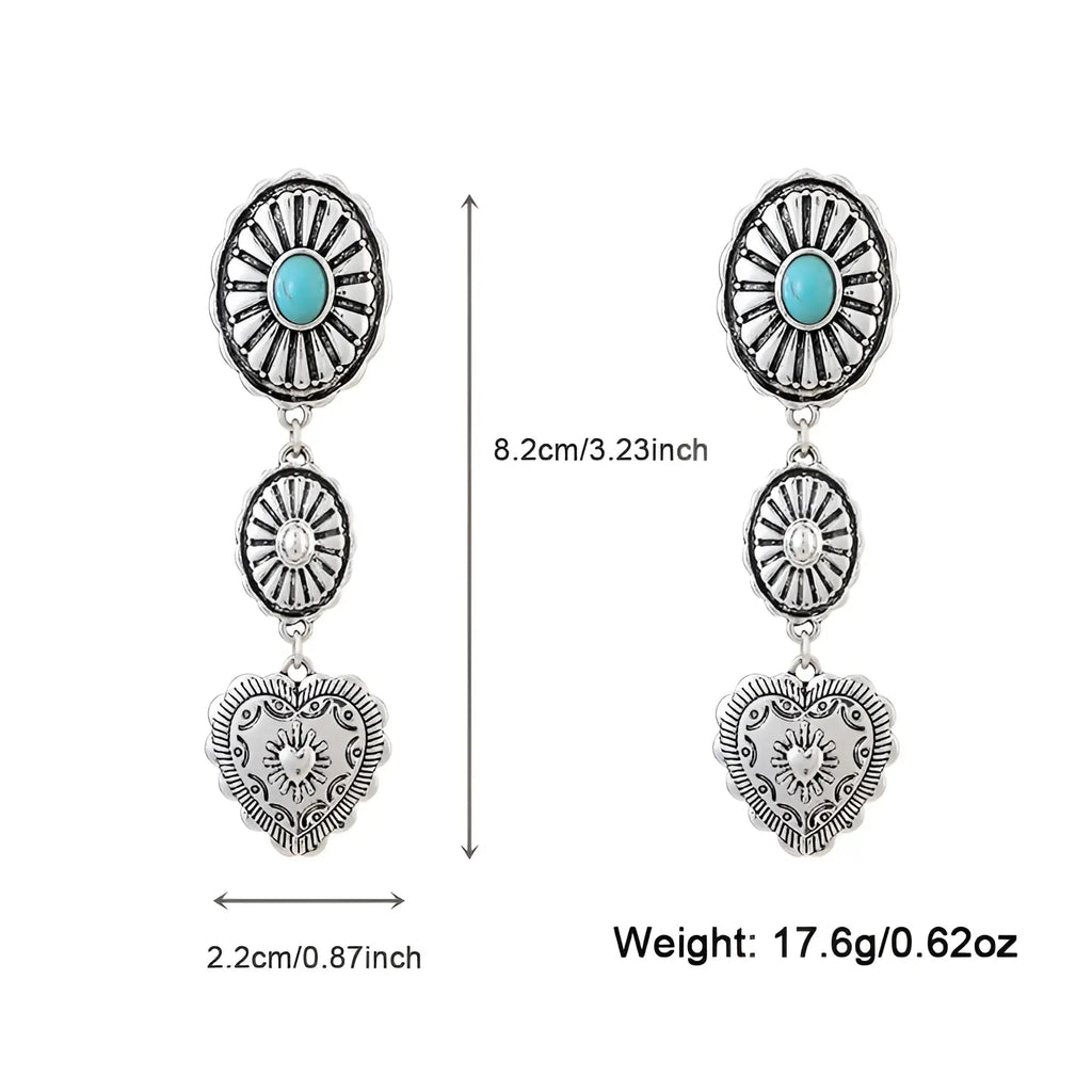 Turquoise Heart and Sunburst Silver Jewelry Set