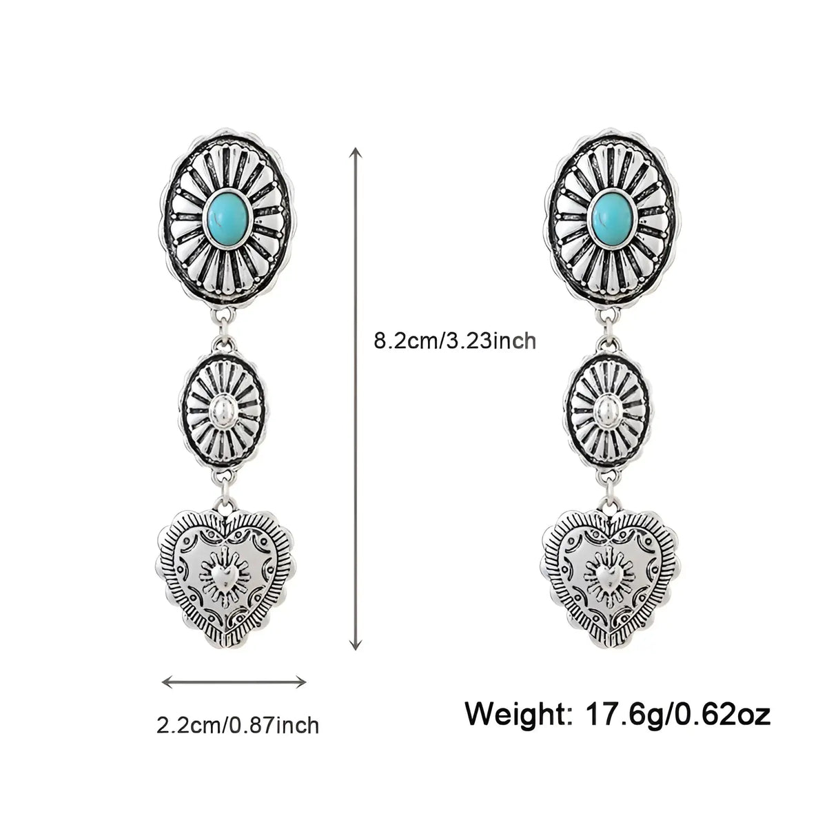 Turquoise Heart and Sunburst Silver Jewelry Set