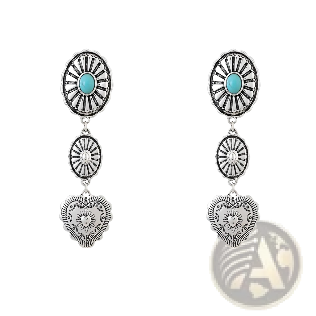 Turquoise Heart and Sunburst Silver Jewelry Set