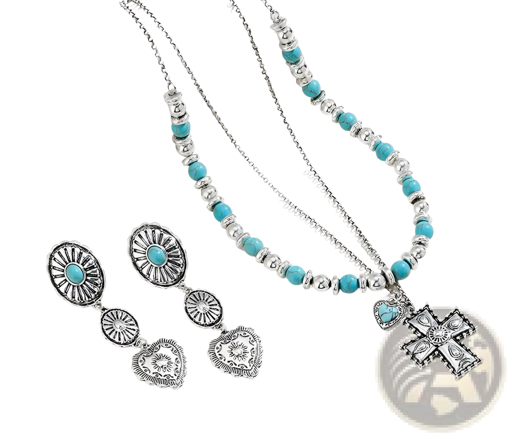 Turquoise Heart and Sunburst Silver Jewelry Set