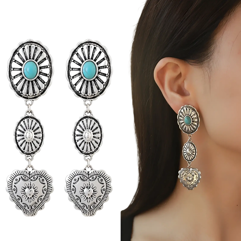 Turquoise Heart and Sunburst Silver Jewelry Set