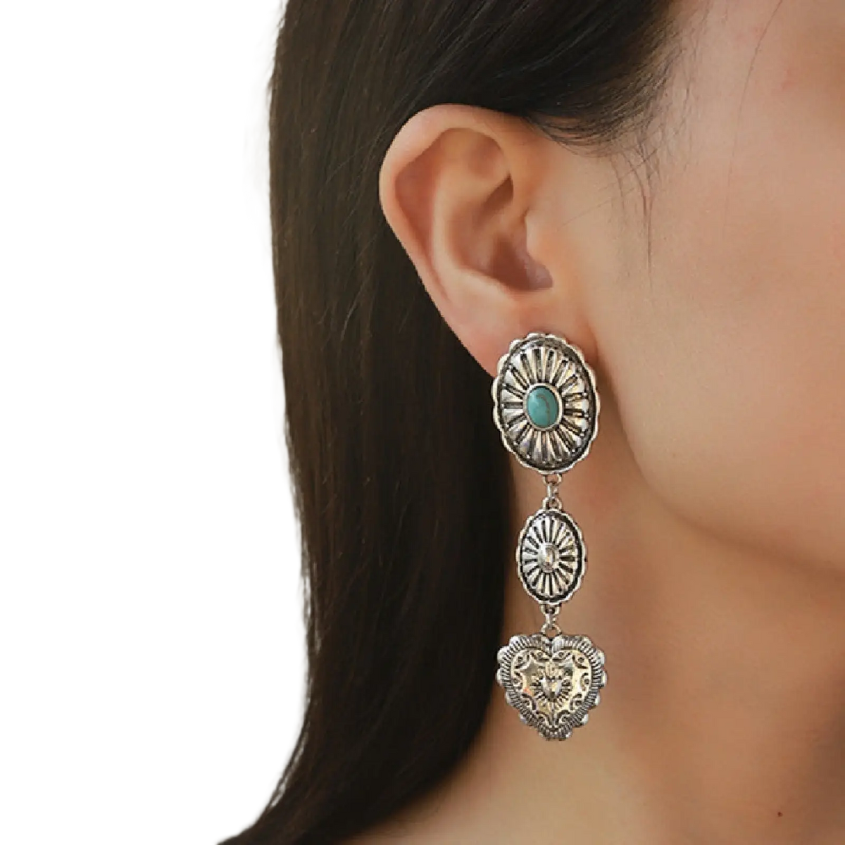 Turquoise Heart and Sunburst Silver Jewelry Set