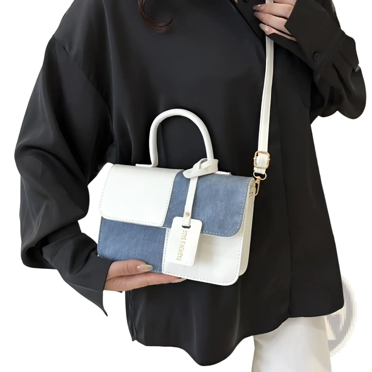 Two Tone Denim Patchwork Crossbody Bag