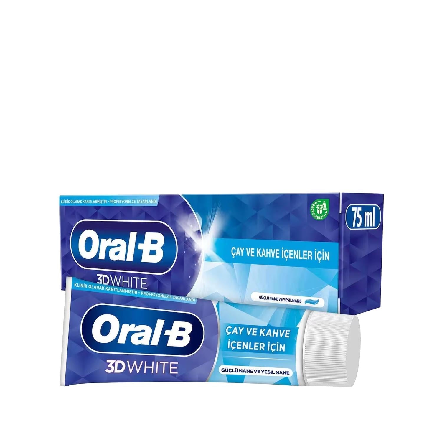 Oral-B Pro 3D White Toothpaste for Tea & Coffee Drinkers - 75ml, Whitening & Cleaning Formula