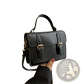 Vintage Faux Leather Satchel with Gold Buckles
