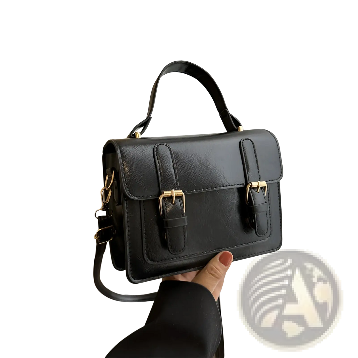 Vintage Faux Leather Satchel with Gold Buckles