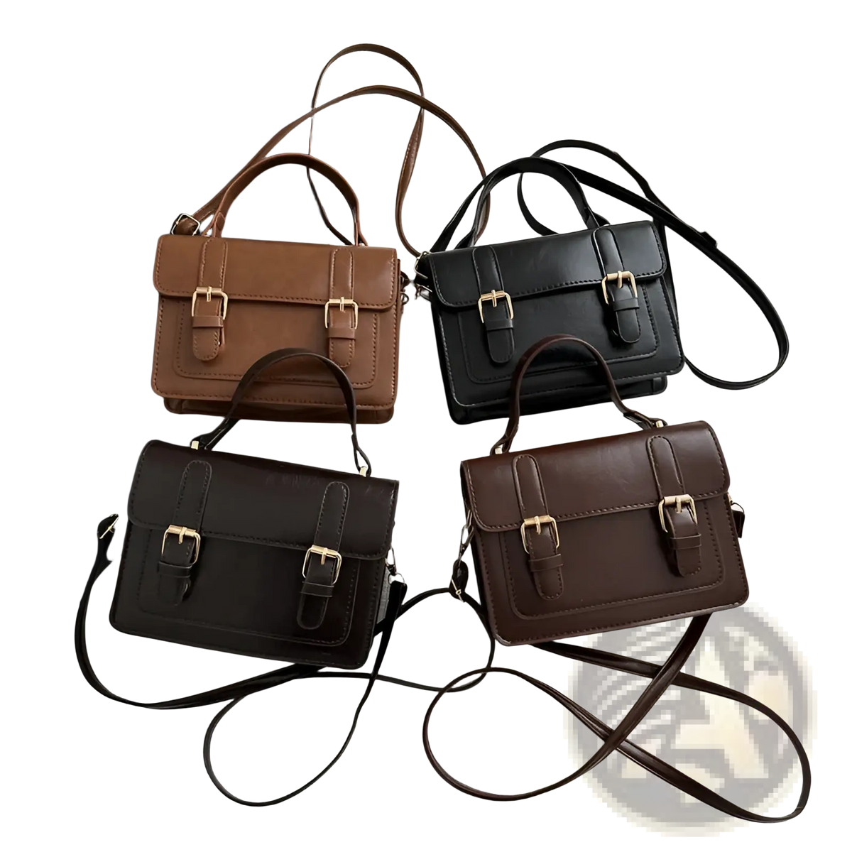 Vintage Faux Leather Satchel with Gold Buckles