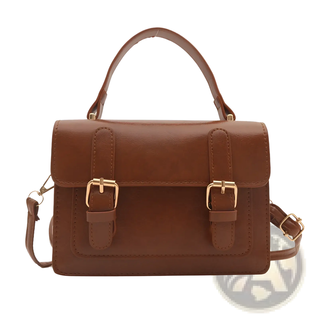 Vintage Faux Leather Satchel with Gold Buckles