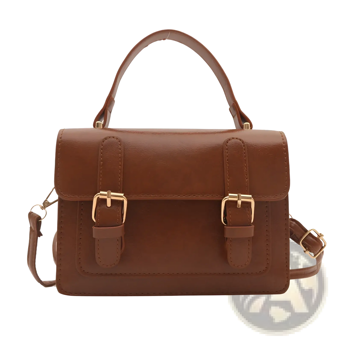 Vintage Faux Leather Satchel with Gold Buckles