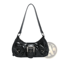 Vintage Leather Shoulder Bag with Buckle Details